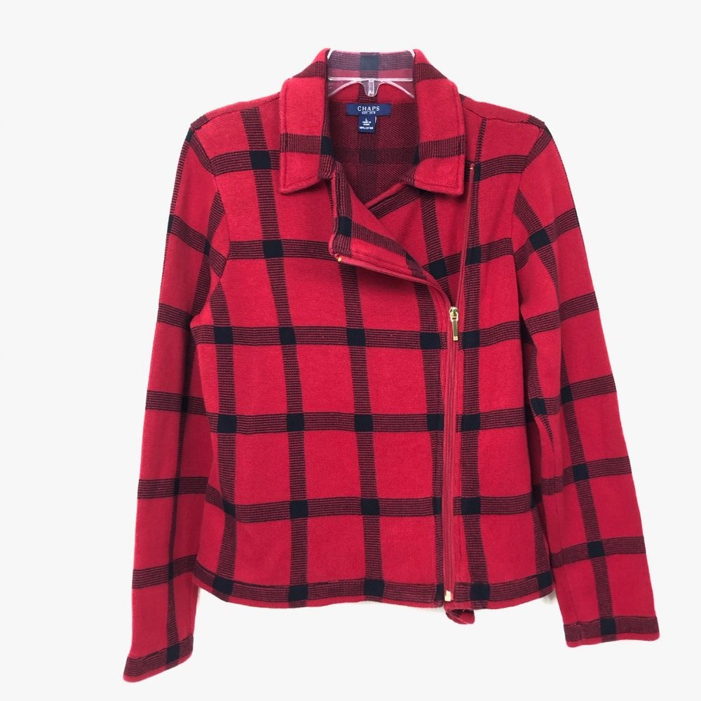 Chaps Red Black Windowpane Plaid Cotton Jacket Size L